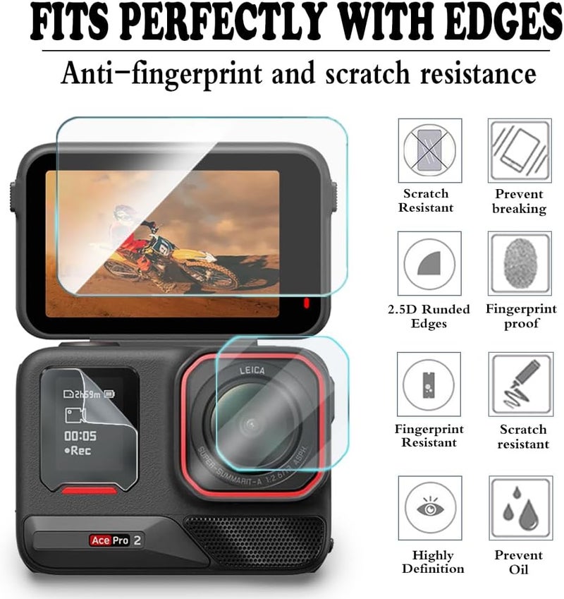 Huadu Screen Protector Compatible for Insta360 Ace Pro 2 Camera,Tempered Glass Film Anti Scratch High Definition Full Coverage and Hard Shell Travel Storage Carrying Case - Image 3
